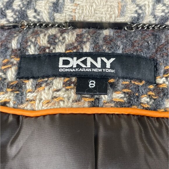 Dkny Women's Gray and Beige Plaid Double Breasted Peacoat Jacket Size 8 - Picture 12 of 14